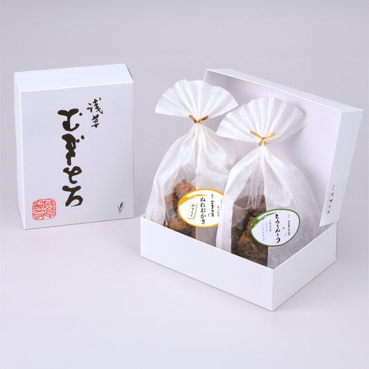 「白箱詰合せ」（とろりんとう・ぬれおかき）